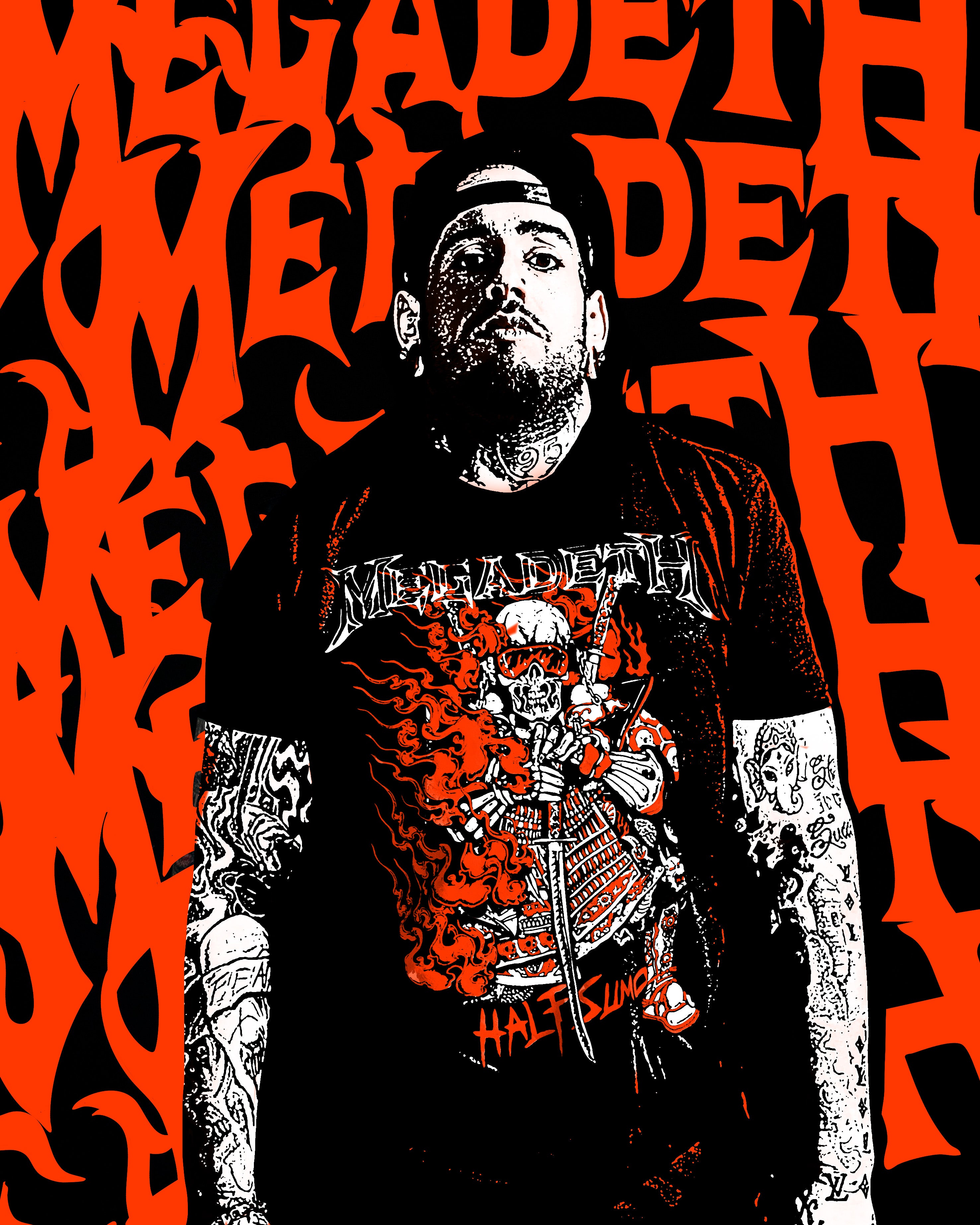 メガデス ハーフスモウ FAREWELL FIRE 最終アルバム記念 Tシャツ Megadeth Farewell Fire T-Shirt