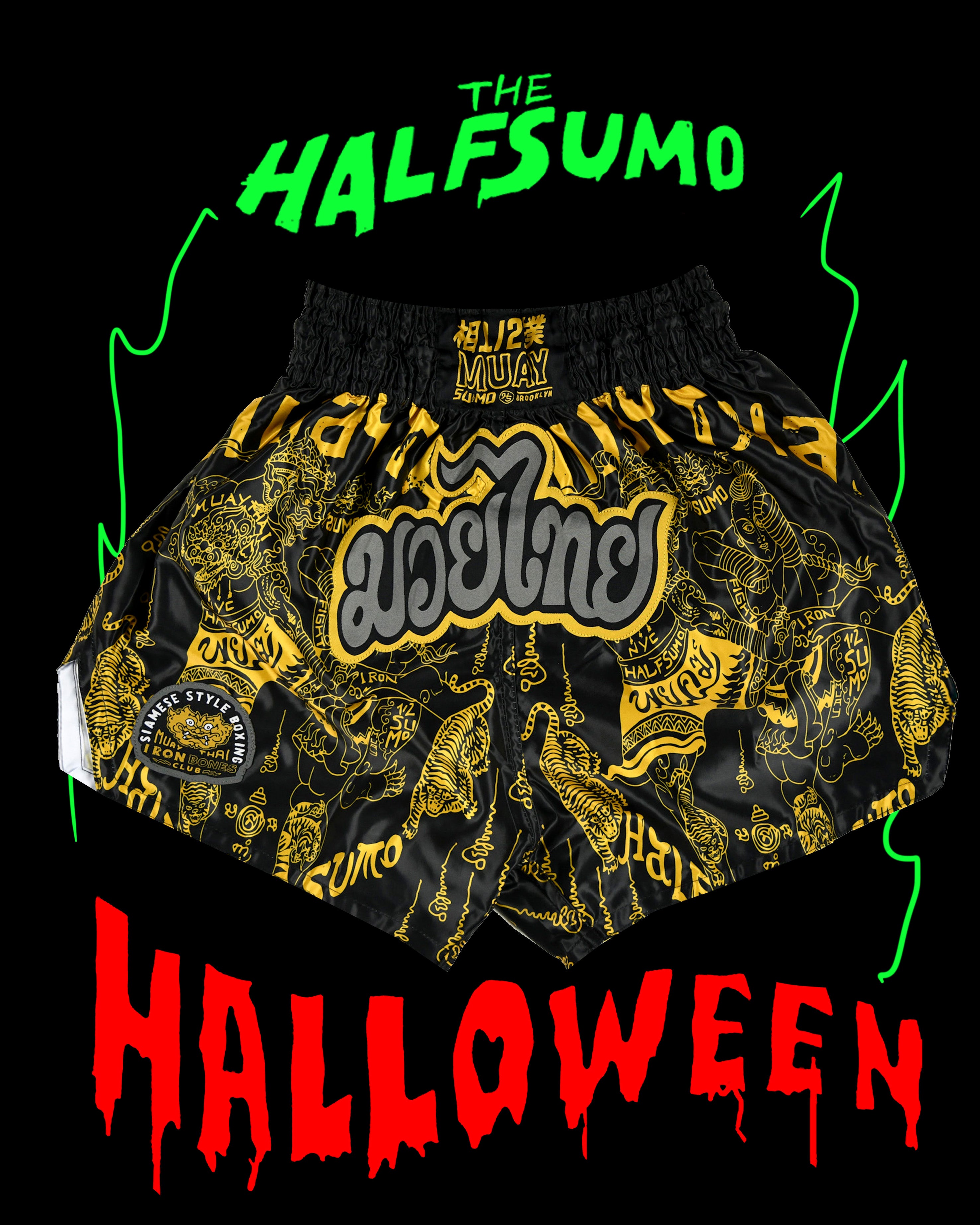 Iron Bones Muay Thai Shorts - Yellow/Black